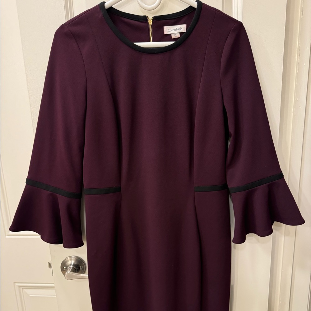 Calvin Klein  purple dress 3/4 length sleeve fitted midi